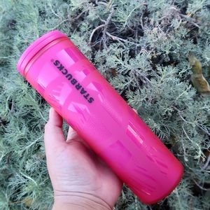 🎀NEW⚡️ Starbucks 2021 Matte Neon Pink Ribbon Soft Touch Water Bottle Tumbler